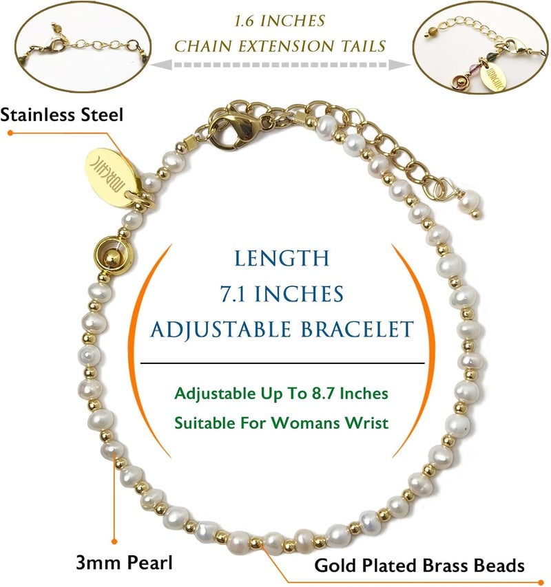Morchic 3mm Tiny Beads Natural Gemstone Bracelet for Women, Adjustable 7.1" Energy Gem Charm Jewelry, Dainty Handmade Birthday Gift - Image 2